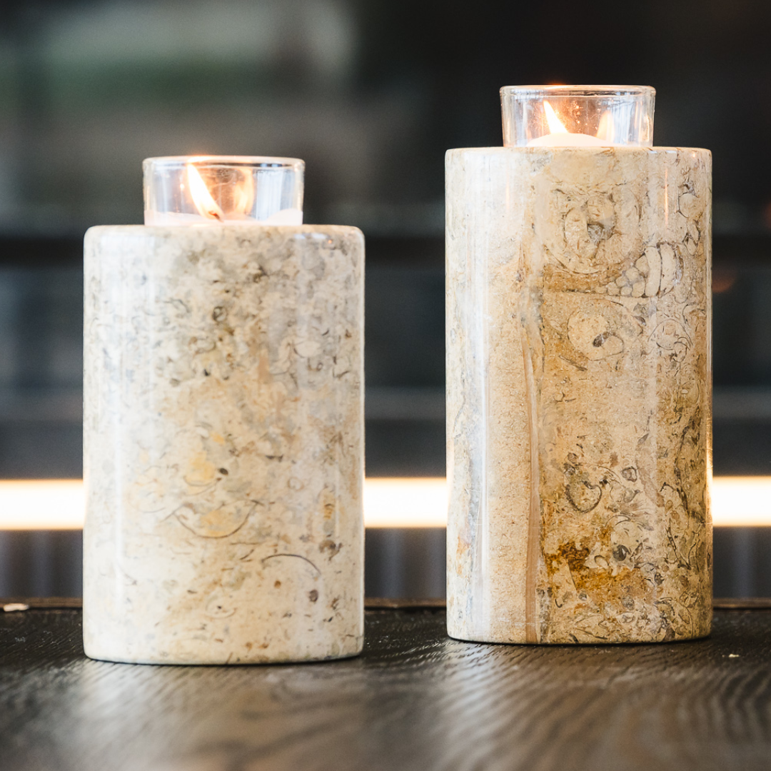 Large Fossil Stone Memorial Tea Light Candle Holder