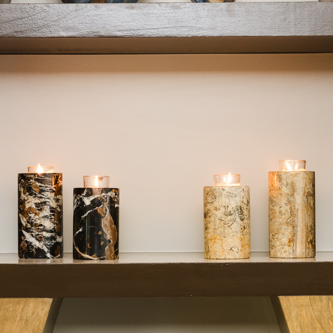 Large Fossil Stone Memorial Tea Light Candle Holder