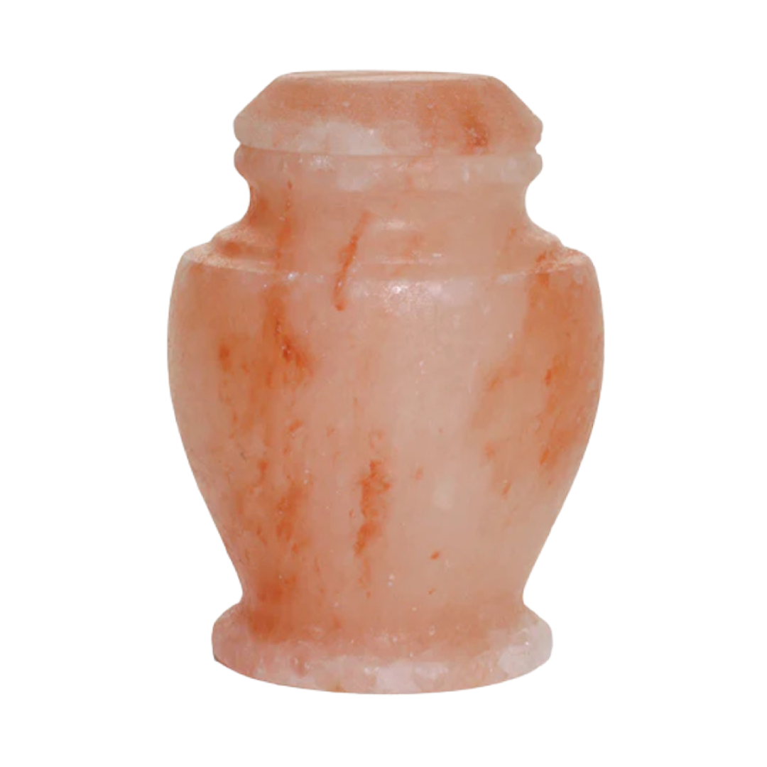 Carpel Himalayan Rock Salt keepsake urn with polished warm terracotta natural stone and white marbled veining