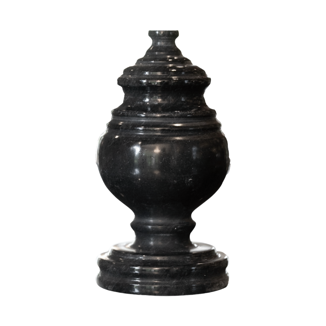 Princess Ebony marble memento urn crafted from black natural marble with gray and white veining in a compact memorial design