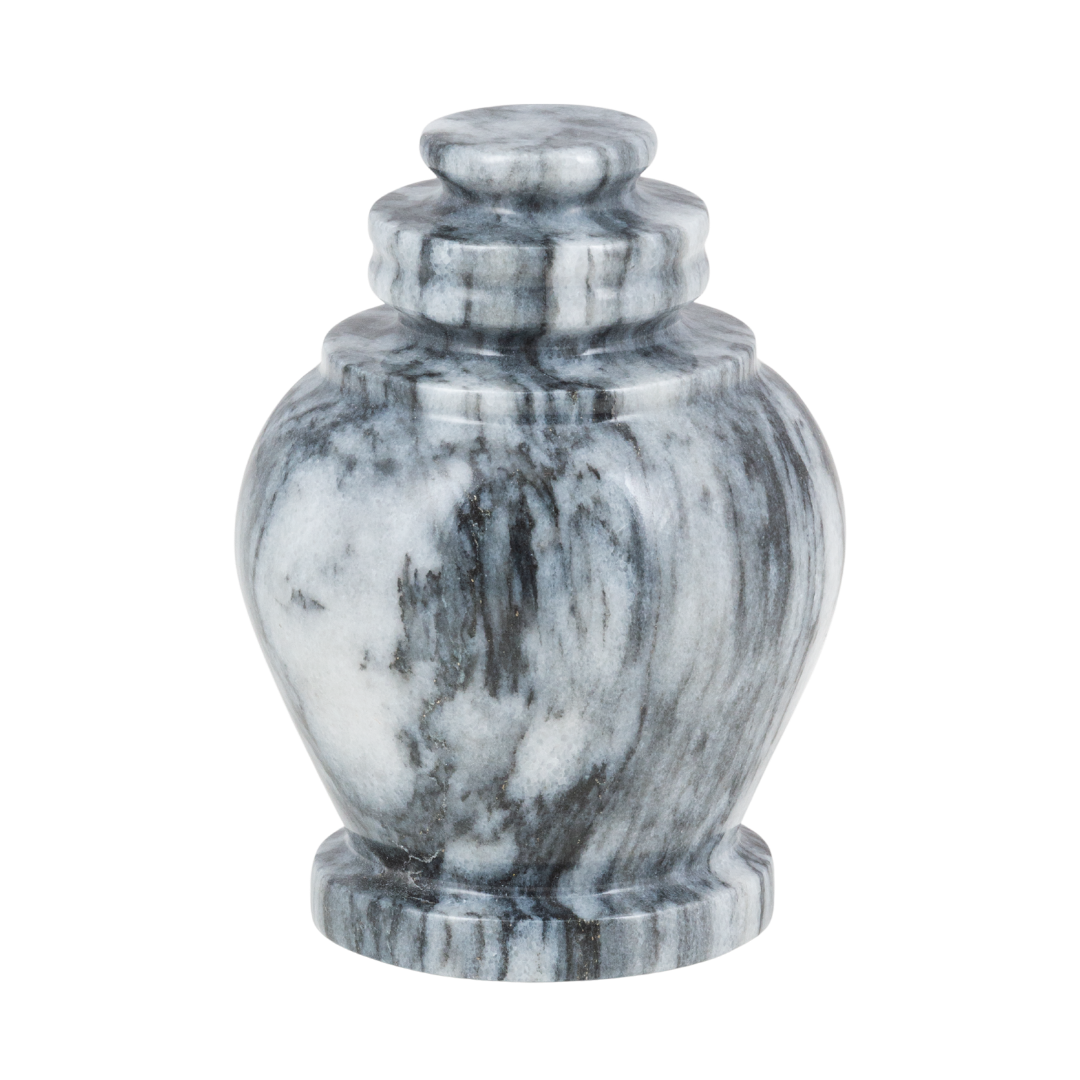 Serenity Cashmere Gray marble keepsake urn with polished mid-gray natural stone and soft white and black veining