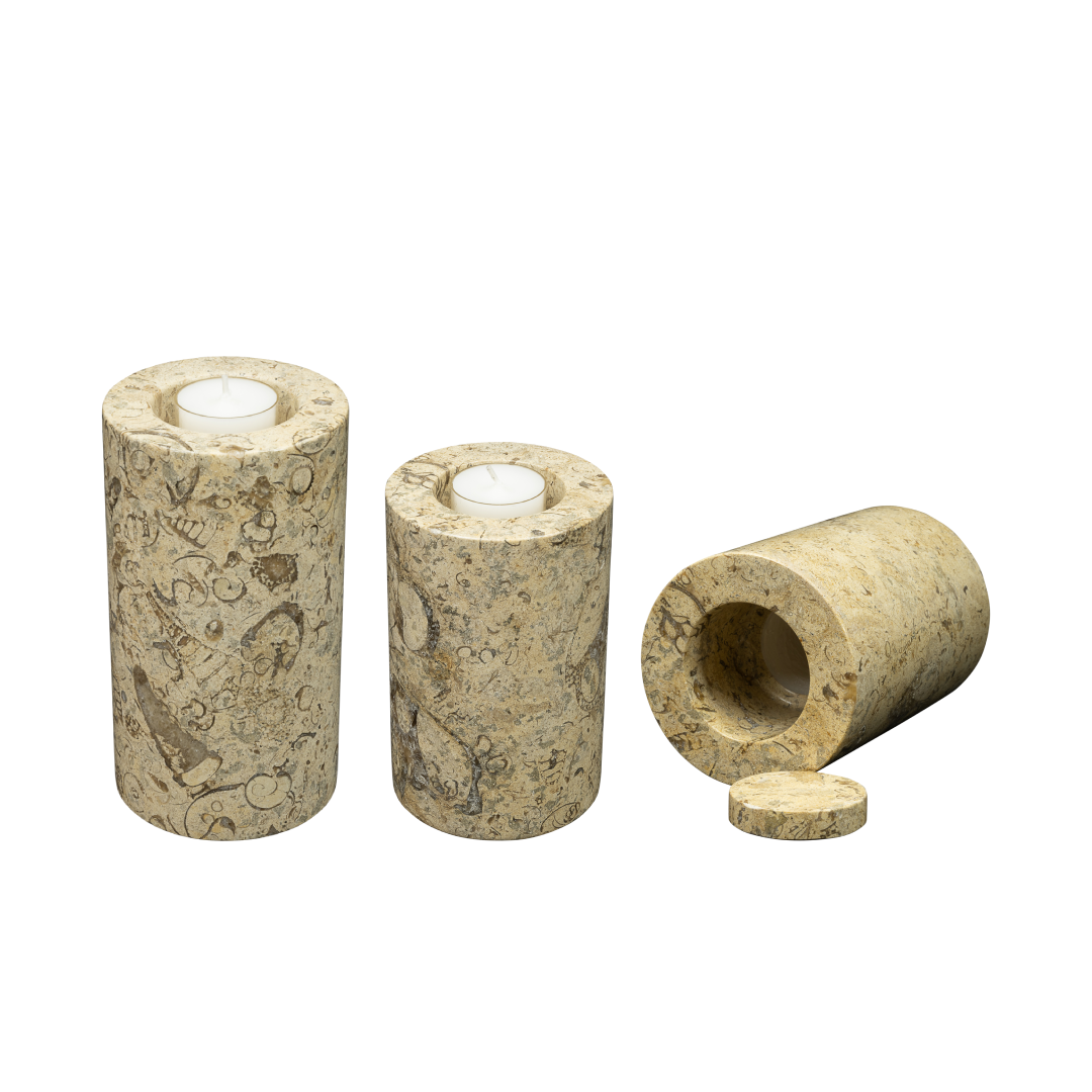 Large Fossil Stone Memorial Tea Light Candle Holder