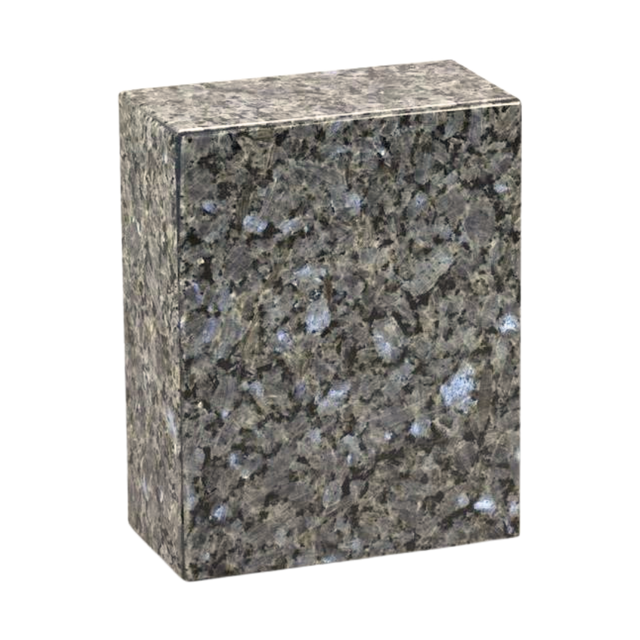 Rectangular Adult Urn of gray granite marble with a speckled pattern on a white background