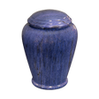 Jollity Blue Marble adult urn with deep denim-blue marble, soft natural veining, and elegant engraved memorial design