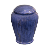 Jollity Blue Marble adult urn with deep denim-blue marble, soft natural veining, and elegant engraved memorial design