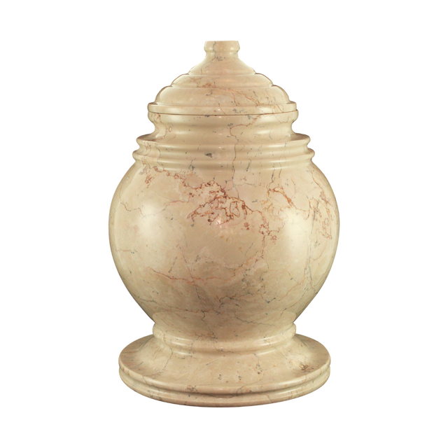 Princess Cameo marble cremation urn with tan natural stone, brown and pink veining, and a polished seamless finish