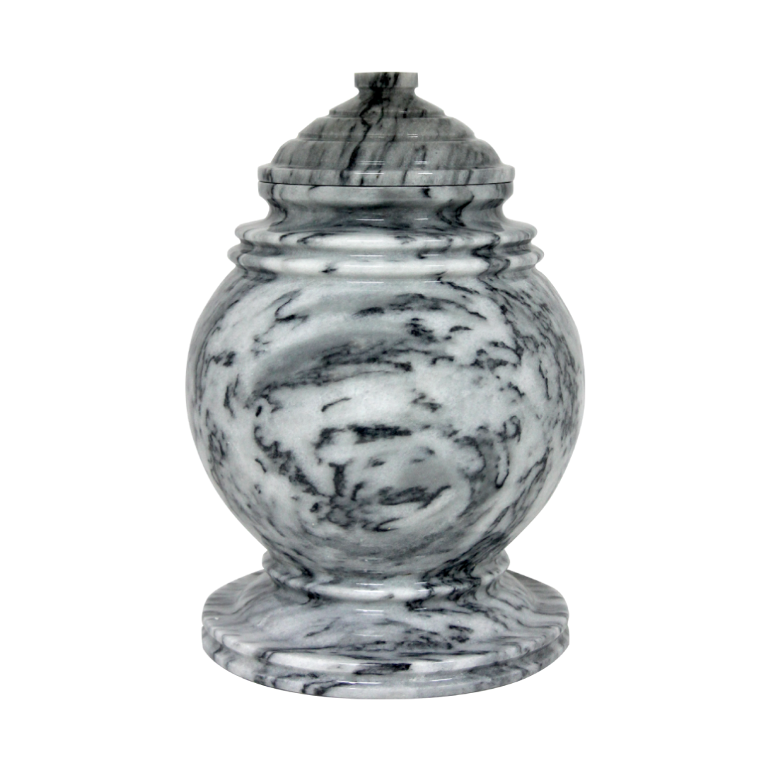 Princess Cashmere Gray marble cremation urn with gray stone, white and black veining, and elegant handcrafted memorial design