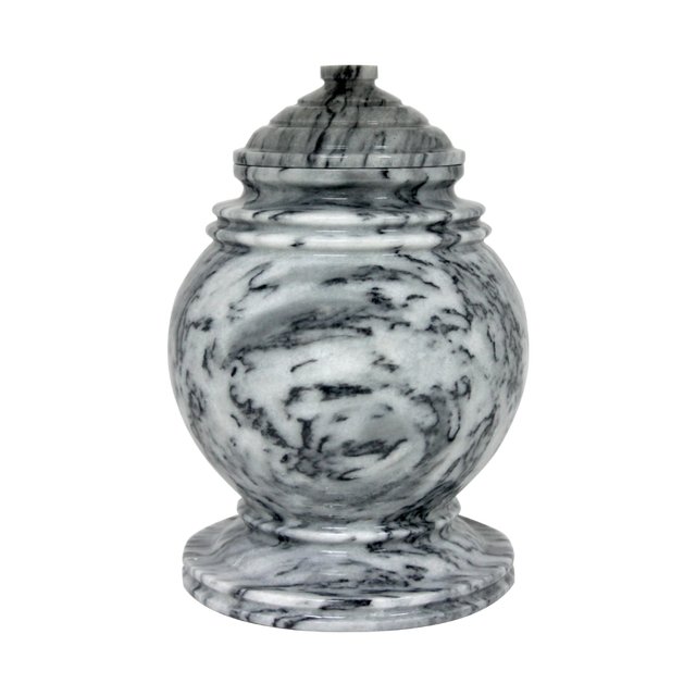 Princess Cashmere Gray marble cremation urn with gray stone, white and black veining, and elegant handcrafted memorial design