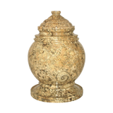 Princess Fossil Stone marble cremation urn with tan natural stone and unique fossilized marine patterns
