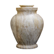 Serenity Cameo marble cremation urn with tan natural stone, brown and pink veining, and a seamless polished finish