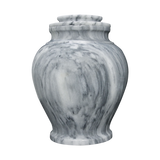 Serenity Cashmere Gray marble cremation urn with gray natural stone, white and black veining, and a polished finish
