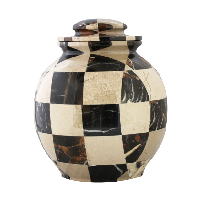 Triumph Cameo & King Gold mosaic marble cremation urn with handcrafted natural stone pattern and polished finish