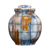 Triumph Onyx Blue mosaic marble cremation urn with handcrafted multicolor onyx stone in red, brown, green, and blue tones