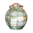 Triumph Onyx Green mosaic marble cremation urn with handcrafted multicolor onyx in red, brown, and green tones