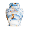 Carpel Blue Onyx cremation urn with polished radiant blue natural stone, layered cloud patterns, and warm brown marbling