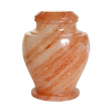 Carpel Himalayan Rock Salt cremation urn with polished warm terracotta natural stone and white marbled veining in a vase design