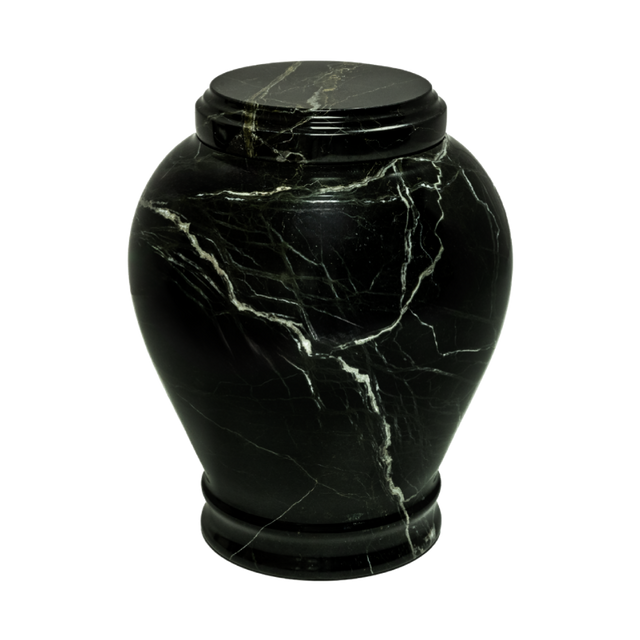 Embrace Green Zebra marble cremation urn with polished natural green marble and distinctive white veining