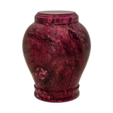 Embrace Red adult vase cremation urn crafted from rich red natural marble with dark veining and polished memorial design
