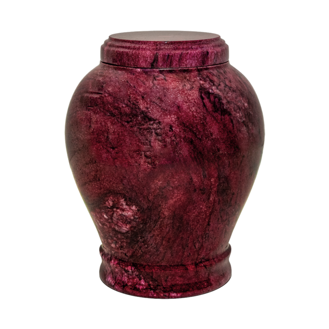 Embrace Red adult vase cremation urn crafted from rich red natural marble with dark veining and polished memorial design