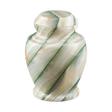 Carpel Green Onyx keepsake urn with polished sage-green natural stone, creamy veining, and elegant vase-inspired design
