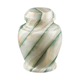 Carpel Green Onyx keepsake urn with polished sage-green natural stone, creamy veining, and elegant vase-inspired design