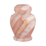 Carpel Pink Onyx keepsake urn crafted from blush pink natural onyx with warm swirls and elegant vase-shaped memorial design