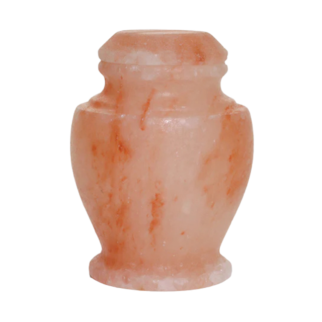 Carpel Himalayan Rock Salt keepsake urn with polished warm terracotta natural stone and white marbled veining