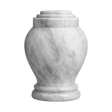 Embrace Antique White marble keepsake urn with polished warm ivory natural stone and subtle gray veining in a modern design