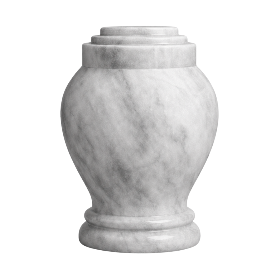 Embrace Antique White marble keepsake urn with polished warm ivory natural stone and subtle gray veining in a modern design