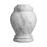 Embrace Antique White marble keepsake urn with polished warm ivory natural stone and subtle gray veining in a modern design