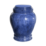 Embrace Blue marble keepsake urn with natural blue stone veining and a seamless polished memorial finish