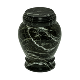 Embrace Green Zebra marble keepsake urn with natural stone veining and a seamless polished memorial finish