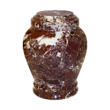 Embrace Red Zebra marble keepsake urn with natural stone veining and a seamless polished memorial design