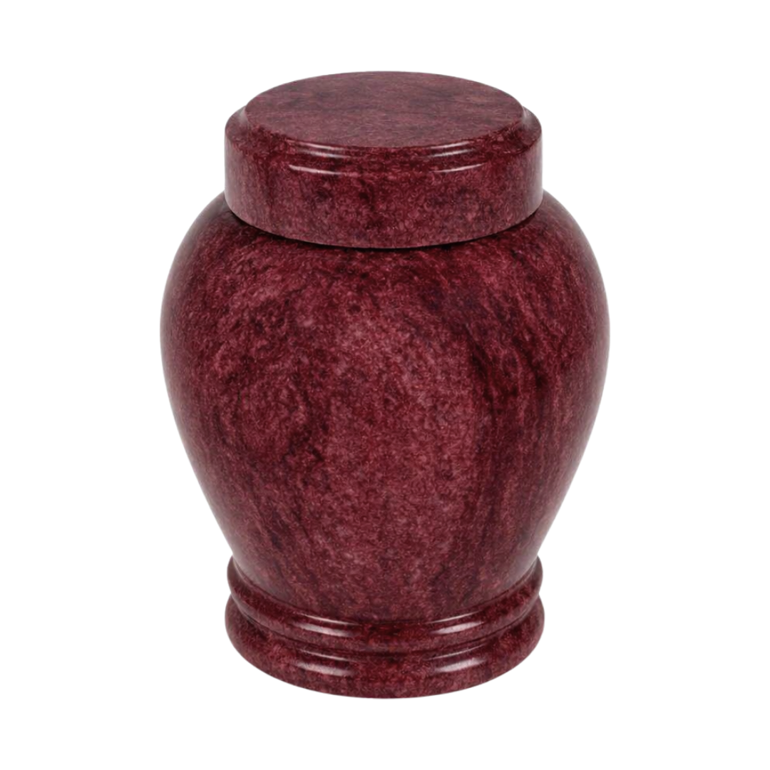 Embrace Red marble keepsake urn with natural stone veining and a seamless polished memorial design