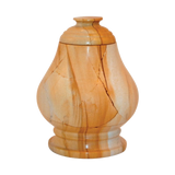 Equator Teak marble keepsake urn with tan natural stone and dark brown and orange wood-like veining