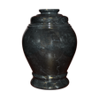 Ebony marble keepsake urn with natural black stone featuring gray and white veining and a seamless polished finish