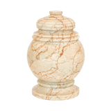 Princess Cameo marble keepsake urn in tan natural stone with brown and pink veining and a seamless polished finish