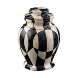 Serenity Nouveau keepsake urn handcrafted from Cameo and Ebony marble with modern cubist design and contrasting natural stone