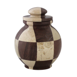 Triumph Cameo & Chocolate marble keepsake urn with handcrafted mosaic pattern in natural light and dark stone