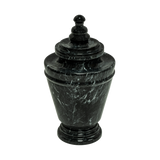 Trophy Ebony marble keepsake urn crafted from polished black natural marble with light gray veining and elegant memorial design