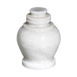 Serenity Antique White marble keepsake urn with warm creamy white natural stone and subtle gray veining in a polished finish