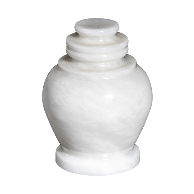 Serenity Antique White marble keepsake urn with warm creamy white natural stone and subtle gray veining in a polished finish