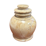 Serenity Cameo marble memento urn crafted from natural beige stone with brown and pink veining in a compact memorial design