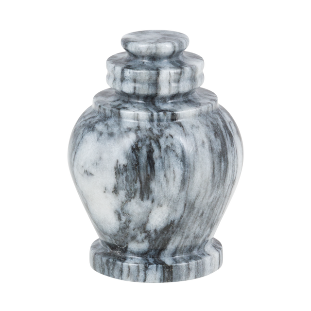 Serenity Cashmere Gray marble keepsake urn with polished mid-gray natural stone and soft white and black veining