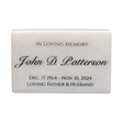 Personalized Antique White marble memorial name plaque with custom engraving and warm ivory natural stone with subtle veining
