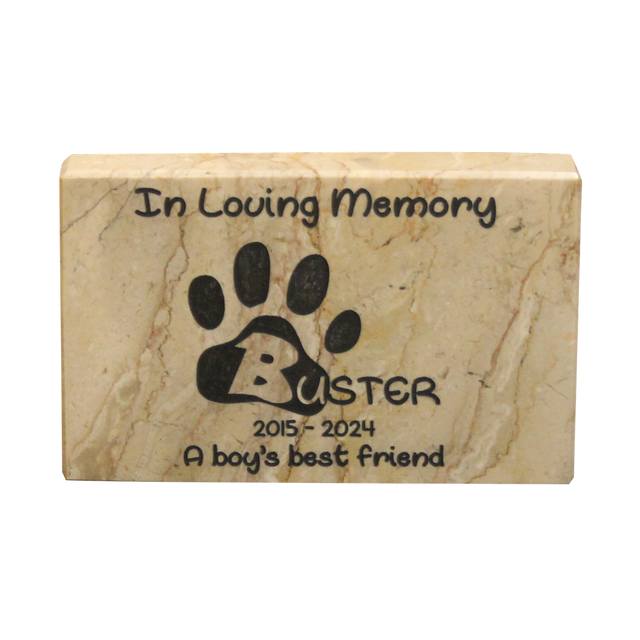 Personalized Cameo marble memorial name plaque with custom engraving and natural beige stone featuring subtle veining