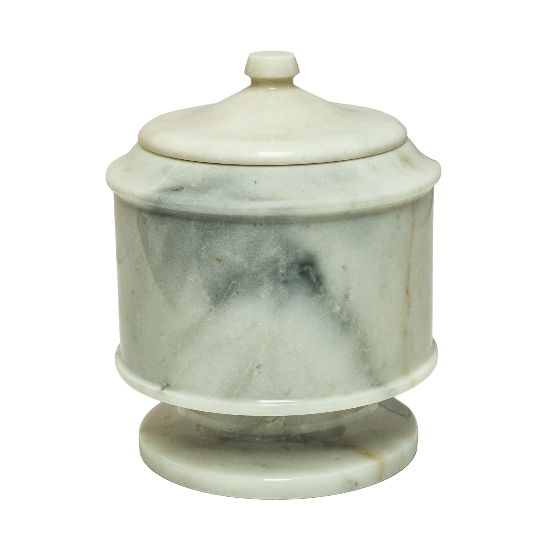 Antique White marble pet urn with warm ivory natural stone and subtle veining in a polished memorial finish