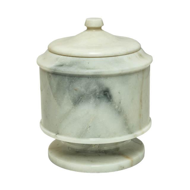 Antique White marble pet urn with warm ivory natural stone and subtle veining in a polished memorial finish