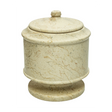 Cameo marble pet urn with creamy beige natural stone, white and golden-brown veining, and a polished memorial finish