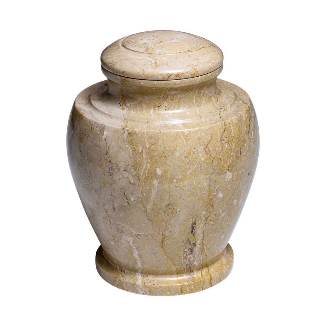 Sand Vase Cameo marble cremation urn with polished warm beige natural stone and subtle veining in a classic vase design
